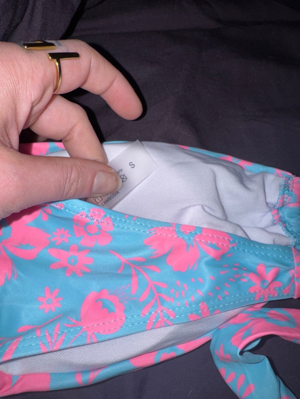 SHEIN Aqua Blue and Pink Floral Bandeau Bikini - Picture 4 of 6